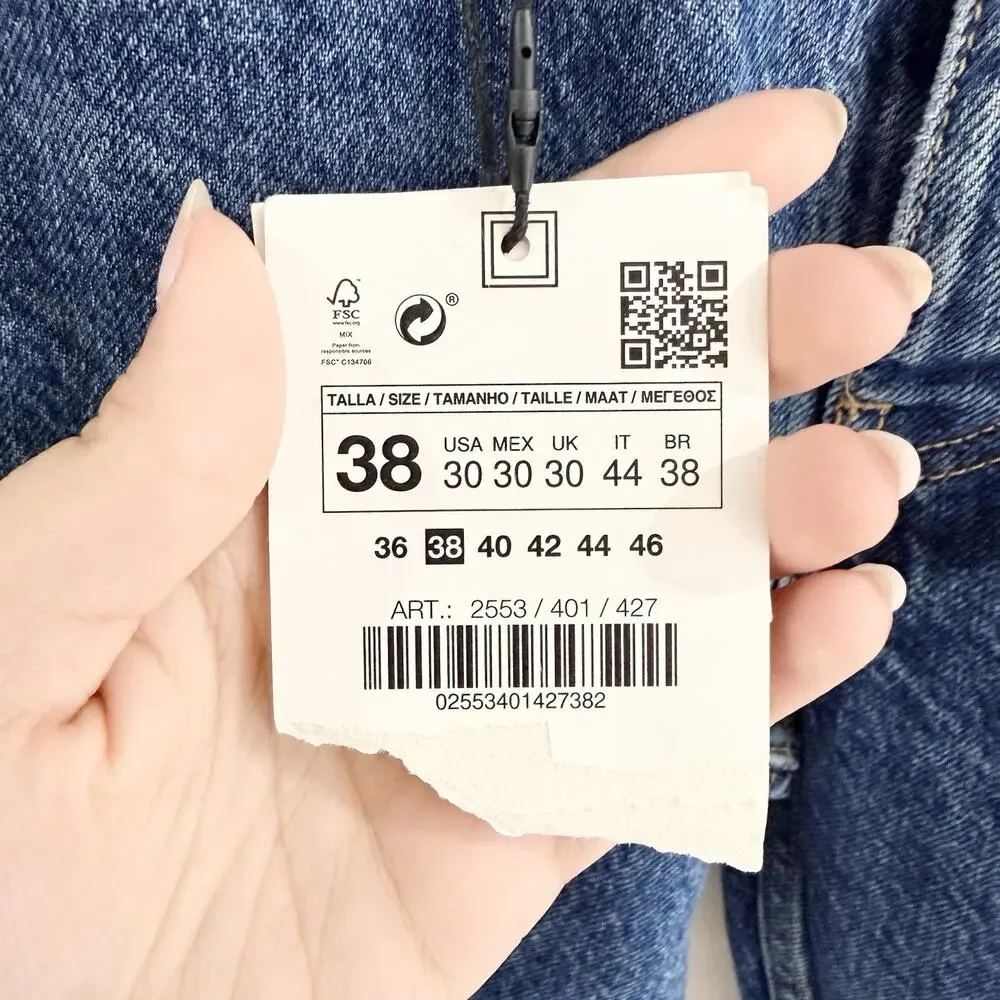 new ZARA Jeans Womens Blue Button Fly High Rise Straight Leg Essentials Size 6